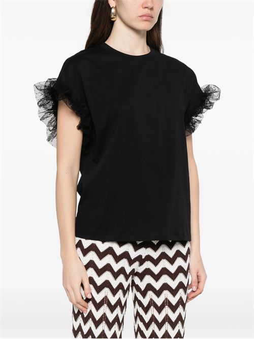 T-shirt in cotone con maniche in tulle. TWINSET | TP204A/00006